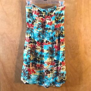 XXI Size M Tropical Pattern Pull On Strapless Dress with Elastic Waist Band